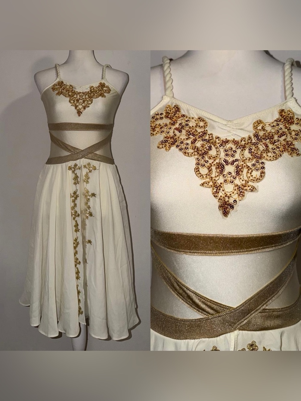 halloween costume gold embroidery on chest and middle dress